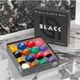 Aramith Black TV Pool Ball Set with Duramith technology for enhanced durability and visibility