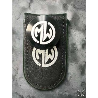 Mark Williams Taom Magnetic Chalk Holder in black anodized aluminum with leather clip