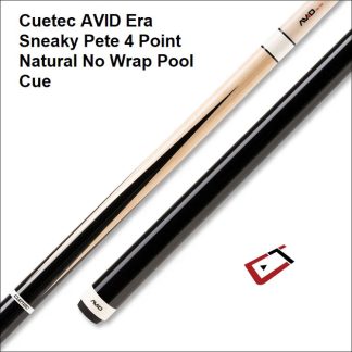 A Cuetec AVID Era Sneaky Pete Pool Cue with sleek natural Canadian Maple and Midnight Maple points, resting diagonally on a white background.